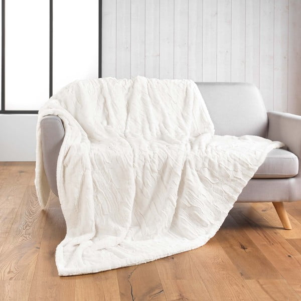 Kreminės spalvos iš mikropliušo antklodė ir pledas 180x220 cm Foxy – douceur d'intérieur-image-2