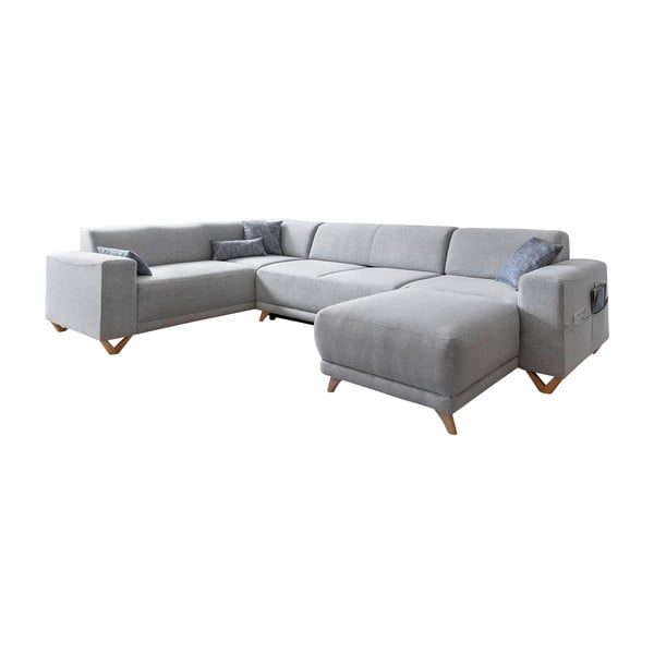 Šviesiai pilkos spalvos sulankstoma/su sandėliavimo vieta kampinė sofa (su kairiuoju kampu/„U“ formos) Classy Sophie – Miuform