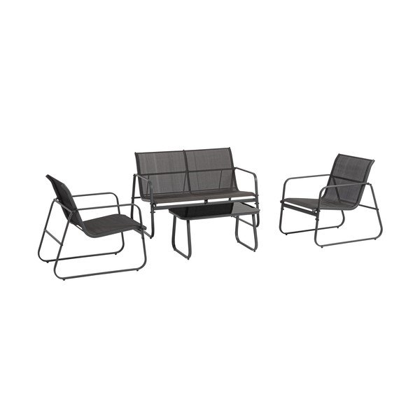 Antracito spalvos iš plieno sodo poilsio baldų komplektas 4 žmonėms Gonzalo – Bizzotto-image-1