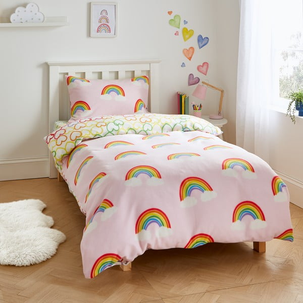 Viengulė vaikiška patalynė iš flanelės 135x200 cm Rainbow Hearts – Catherine Lansfield-image-1