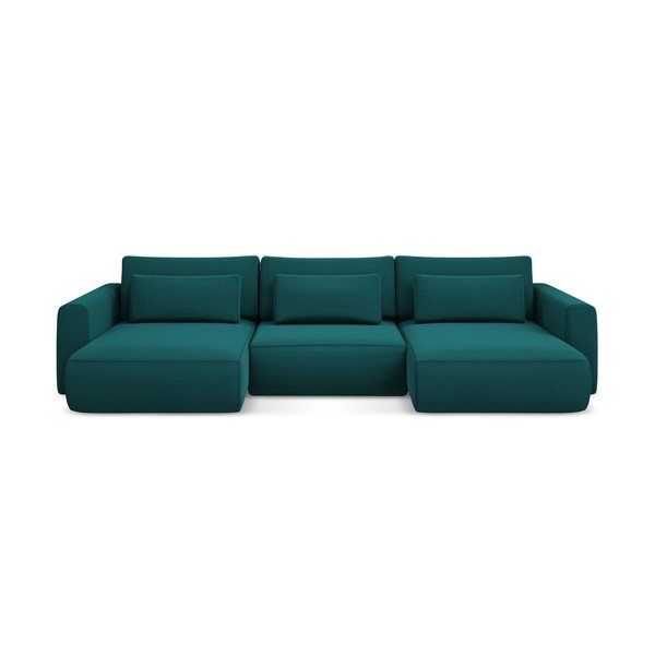 Turkio spalvos iš velveto sulankstoma/su sandėliavimo vieta kampinė sofa („U“ formos) Kapua – Makamii