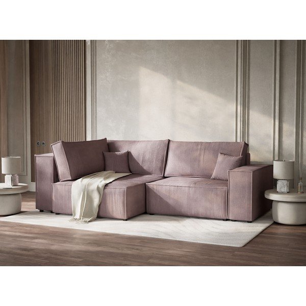 Violetinės spalvos sulankstoma/su sandėliavimo vieta kampinė sofa iš kordinio velveto (su kairiuoju kampu/„L“ formos) Tonga – Maison de Rêve-image-4