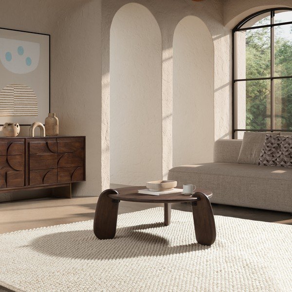 Tamsiai rudos spalvos iš mango masyvo apvalios formos kavos staliukas ø 80 cm Tamira – MOME-image-1