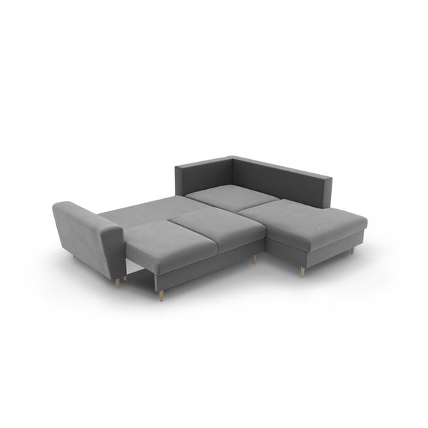 Šviesiai pilkos spalvos iš velveto sulankstoma/su sandėliavimo vieta kampinė sofa (su dešiniuoju kampu/„L“ formos) Kyoto – Cosmopolitan Design-image-4