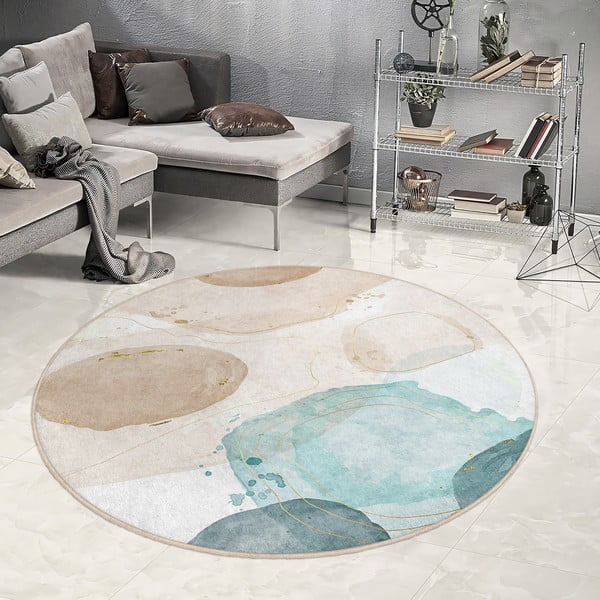 Skalbiamas apvalios formos kilimas mėlynos spalvos/smėlio spalvos ø 150 cm Puddle – Mila Home-image-3