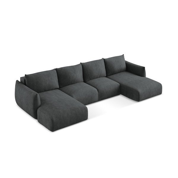 Tamsiai pilkos spalvos iš šenilinio audinio sulankstoma kampinė sofa („U“ formos) Leila – Makamii-image-4