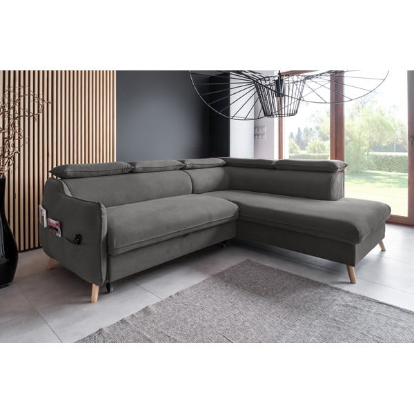 Sulankstoma kampinė sofa iš velveto tamsiai pilkos spalvos (su dešiniuoju kampu) Sweet Harmony – Miuform-image-3