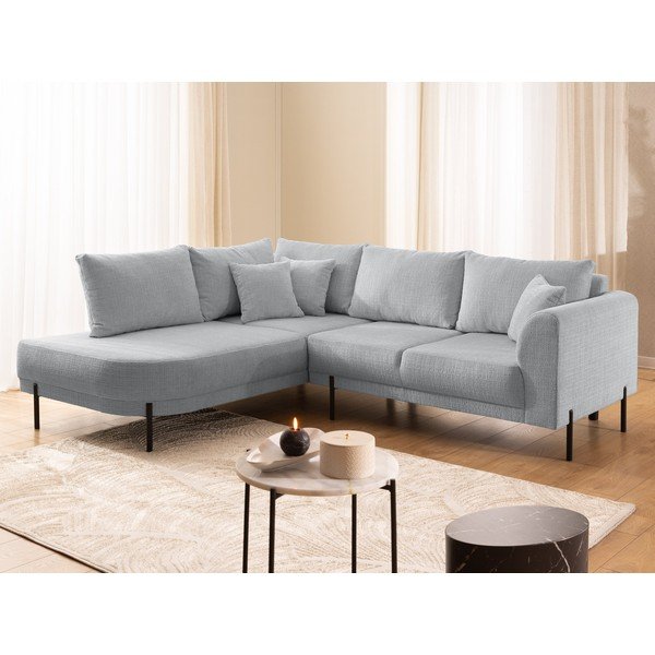 Šviesiai pilkos spalvos kampinė sofa iš šenilinio audinio (su kairiuoju kampu/„L“ formos) Mauris  – Ropez-image-4