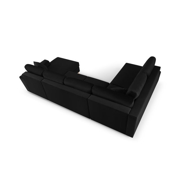 Juodos spalvos iš velveto sulankstoma/su sandėliavimo vieta kampinė sofa (su kairiuoju kampu/„U“ formos) Kyoto – Cosmopolitan Design-image-4