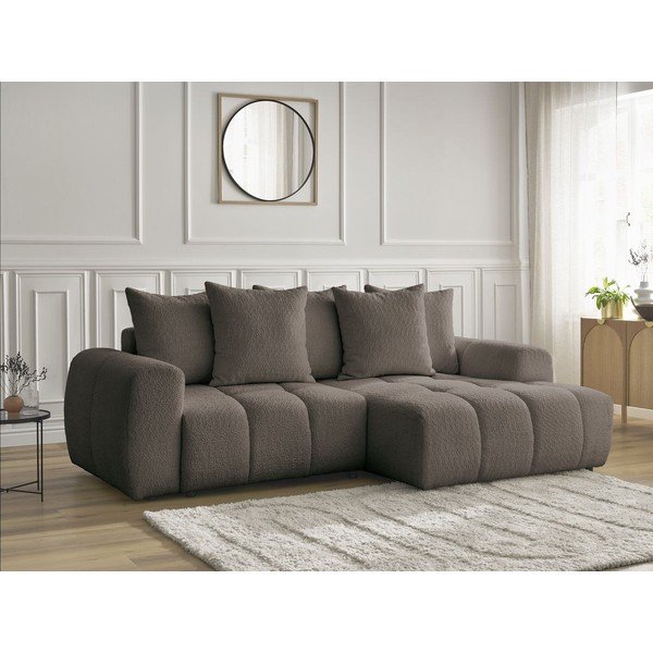 Rudos spalvos sulankstoma/su sandėliavimo vieta kampinė sofa iš boucle (su dešiniuoju kampu/su gultu) Roxelane – Bobochic Paris-image-4
