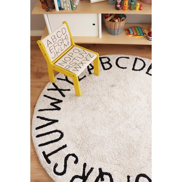 Skalbiamas/rankų darbo iš medvilnės vaikiškas kilimas kreminės spalvos ø150 cm ABC Natural Black – Lorena Canals-image-4