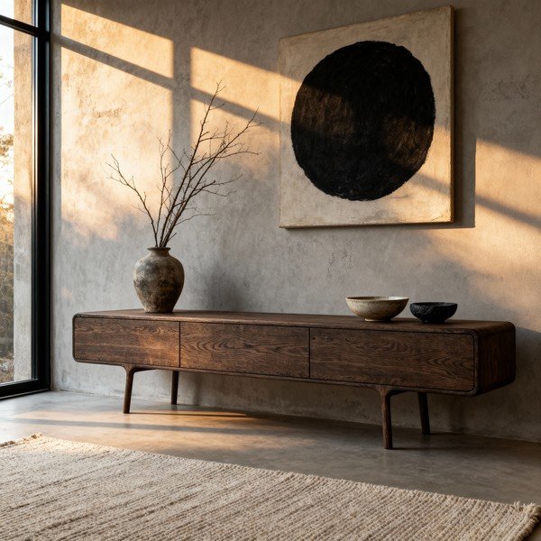 Rudos spalvos iš ąžuolo masyvo TV spintelė 220x45x45 cm Fawn – Gazzda-image-1