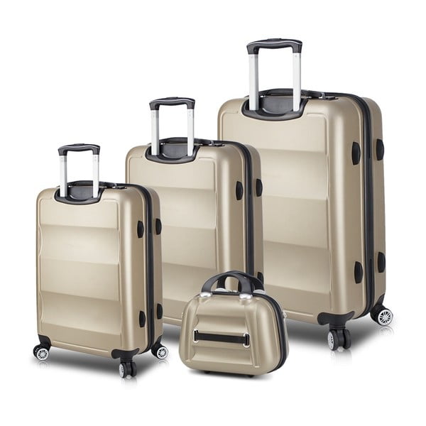 3 kelioninių lagaminų ant ratukų rinkinys su USB jungtimis ir auksinės spalvos rankiniu dėklu "My Valice LASSO Travel Set