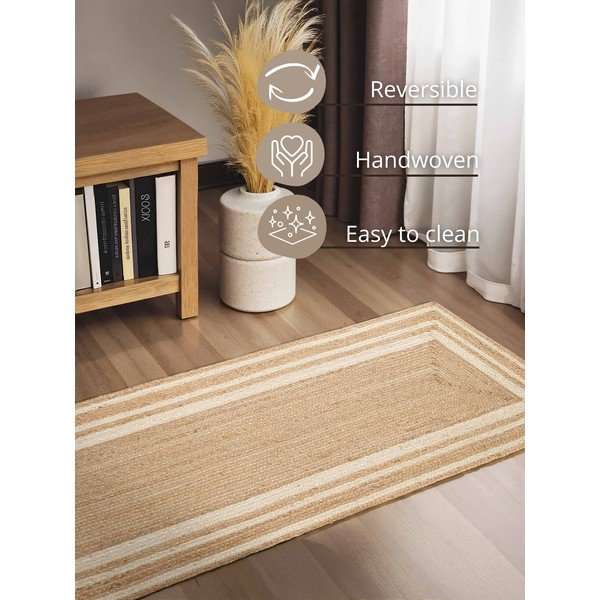 Apverčiamas/rankų darbo kreminės spalvos/natūralios spalvos iš džiuto kilimas 80x250 cm Looma – Hanse Home-image-3