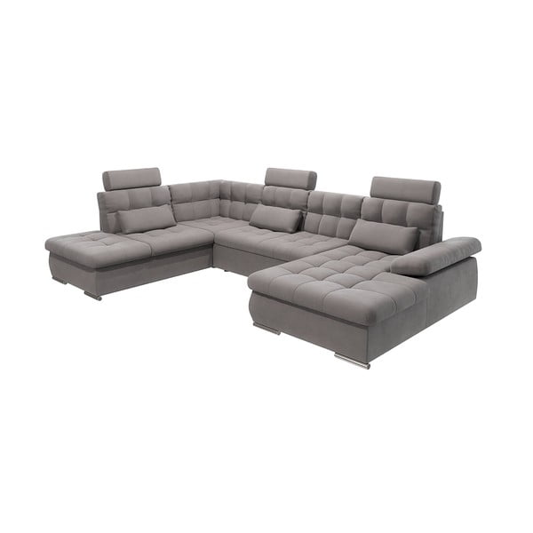 Pilkos spalvos sulankstoma/su sandėliavimo vieta kampinė sofa (su kairiuoju kampu/„U“ formos) Merkur – Ropez