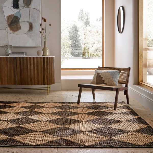 Rankų darbo rudos spalvos/natūralios spalvos kilimas iš džiuto mišinio 120x170 cm Effie Diamond – Flair Rugs-image-1