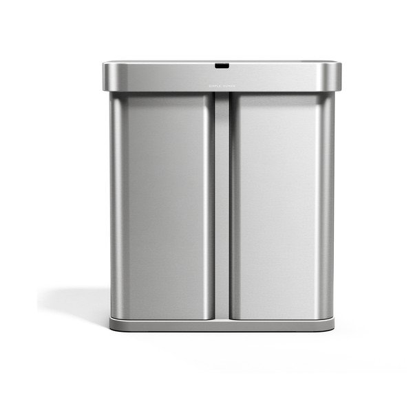 Sidabrinės spalvos iš plieno šiukšliadėžė 34+24 l rūšiavimui/bekontaktė Dual Sensor – simplehuman-image-3