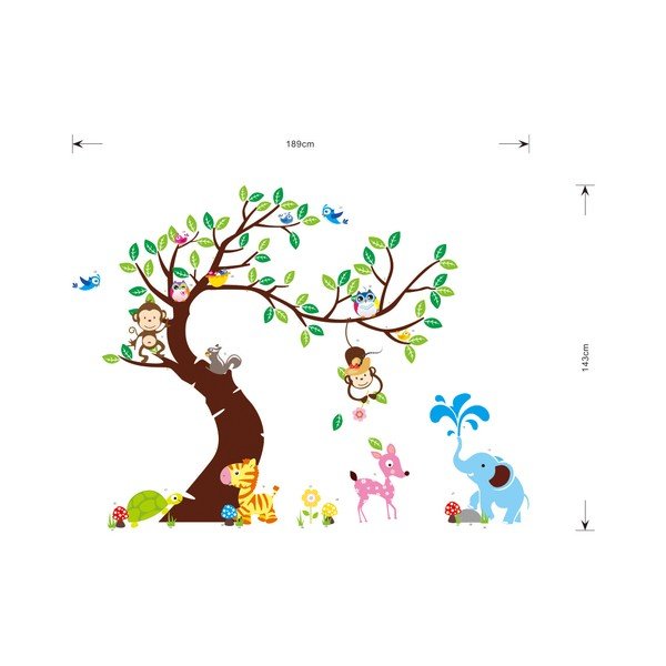 Sienų lipdukų rinkinys Ambiance Tree, Monkeys and Elephant-image-2