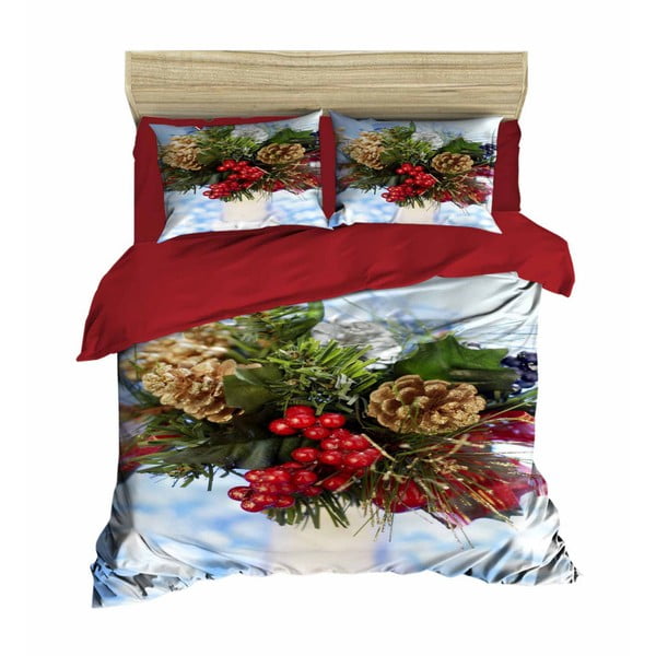 Dvigulės lovos patalynės ir paklodžių rinkinys "Kalėdų uogos", 200 x 220 cm