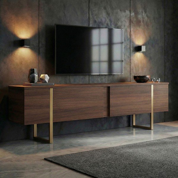 Tamsios natūralios spalvos TV spintelė iš riešutmedžio 180x50x30 cm Onera – Kalune Design-image-1