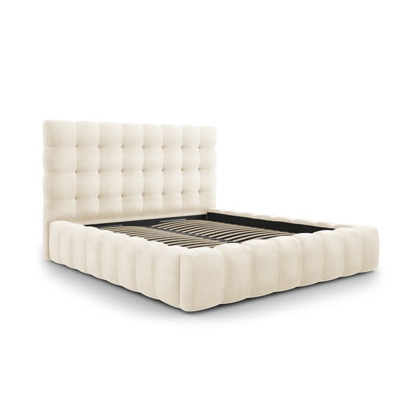Dvigulė lova smėlio spalvos audiniu dengta su sandėliavimo vieta su lovos grotelėmis 200x200 cm Bali – Cosmopolitan Design