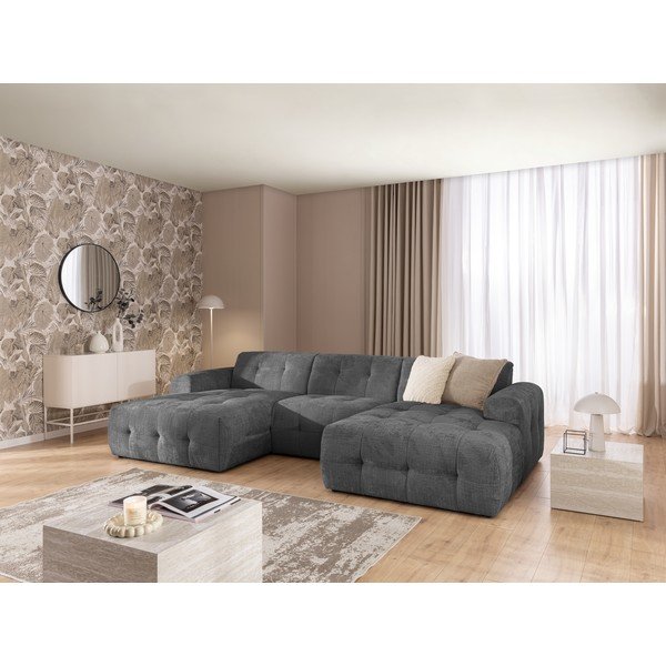 Tamsiai pilkos spalvos kampinė sofa („U“ formos/su gultu) Melva – Ropez-image-3