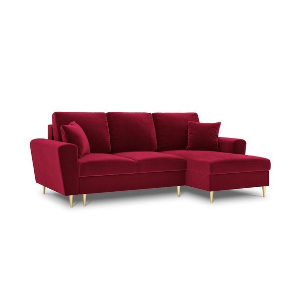 Raudonos spalvos iš velveto sulankstoma/su sandėliavimo vieta kampinė sofa (su dešiniuoju kampu/su gultu) Kyoto – Cosmopolitan Design-image-4