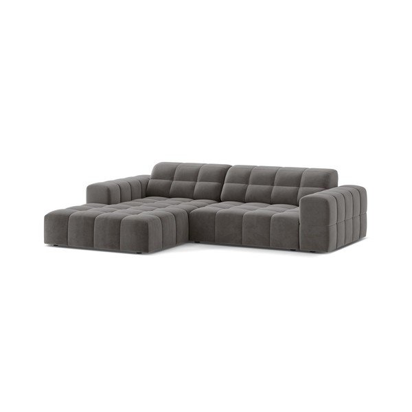 Pilkos spalvos kampinė sofa iš velveto (su kairiuoju kampu/su gultu) Chicago – Cosmopolitan Design-image-1
