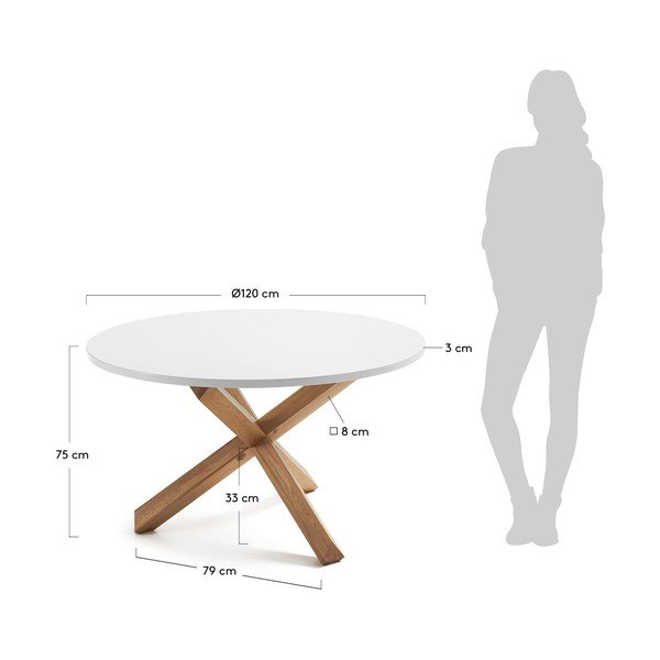 Ąžuolinis valgomojo stalas su baltu stalviršiu Kave Home Nori, ø 120 cm-image-3