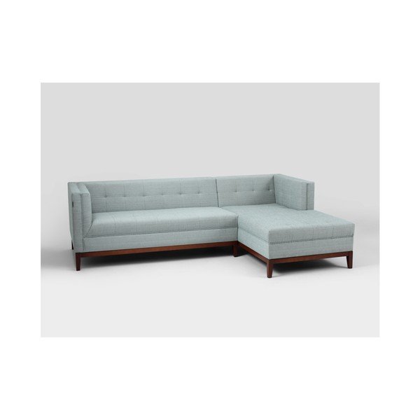 Šviesiai turkio spalvos kampinė sofa su šezlongu dešinėje pusėje-image-4