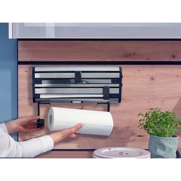 Sieninis sidabrinės spalvos iš metalo virtuvinės folijos ir popierinio rankšluosčio laikiklis Parat Royal – LEIFHEIT-image-3