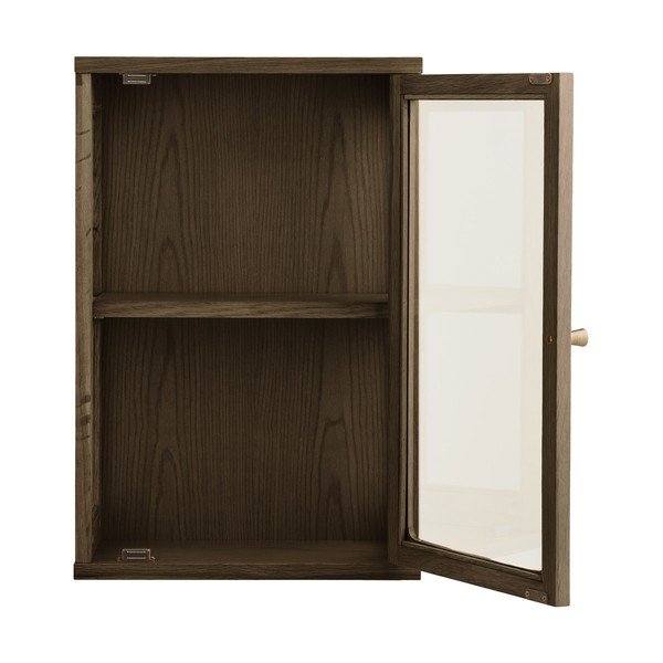 Tamsiai rudos spalvos pakabinama vitrina iš ąžuolo 40x60x20 cm Zamora – House Nordic-image-3