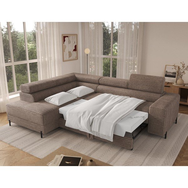 Rudos spalvos kampinė sofa iš kordinio velveto (su kairiuoju kampu/„L“ formos) Colesio – ELTAP-image-2