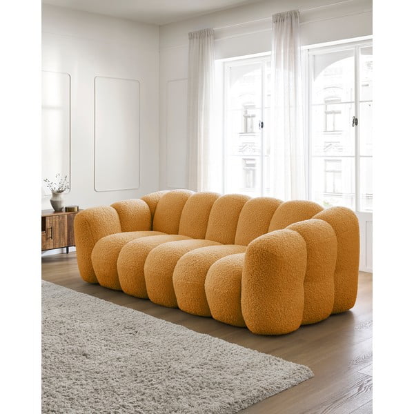 Garstyčių spalvos iš boucle sofa 232 cm Hippolyte – Bobochic Paris-image-1