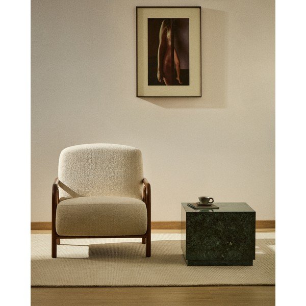 Smėlio spalvos krėslas iš šenilinio audinio Sylo – Kave Home-image-1