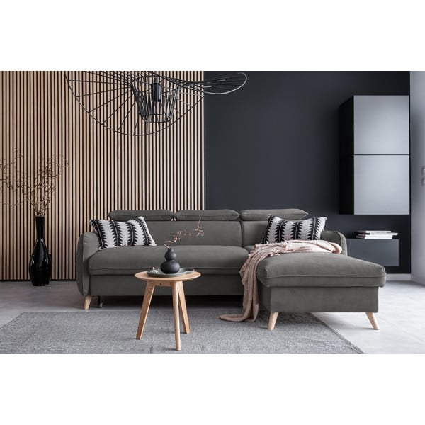 Sulankstoma kampinė sofa iš velveto tamsiai pilkos spalvos (su dešiniuoju kampu) Sweet Harmony – Miuform-image-1