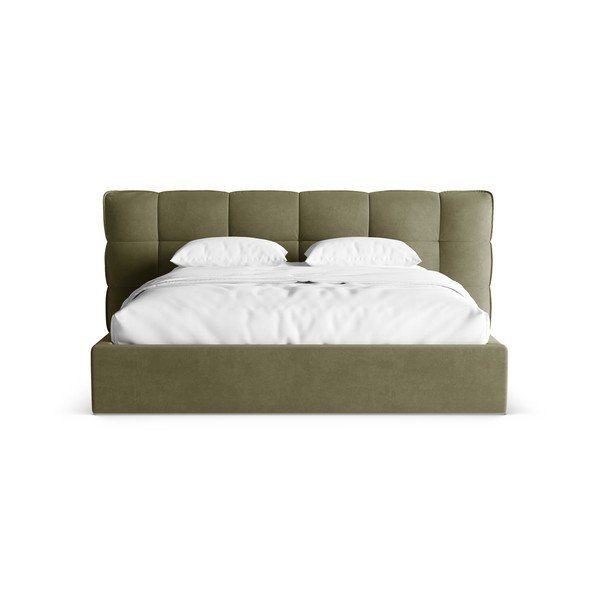 Žalios spalvos dvigulė lova audiniu dengta su sandėliavimo vieta su lovos grotelėmis 200x200 cm Eric – Micadoni -image-4