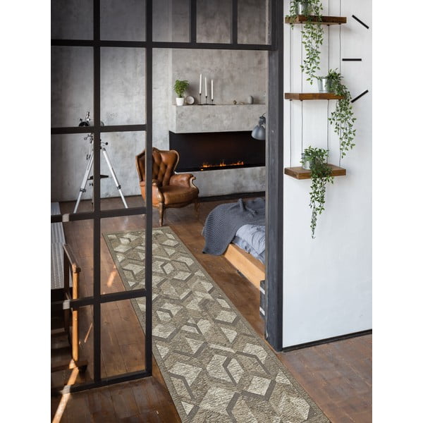 Veliūrinis rudos ir pilkos spalvos kilimas Floorita Velour Hypnotik, 55 x 140 cm-image-1