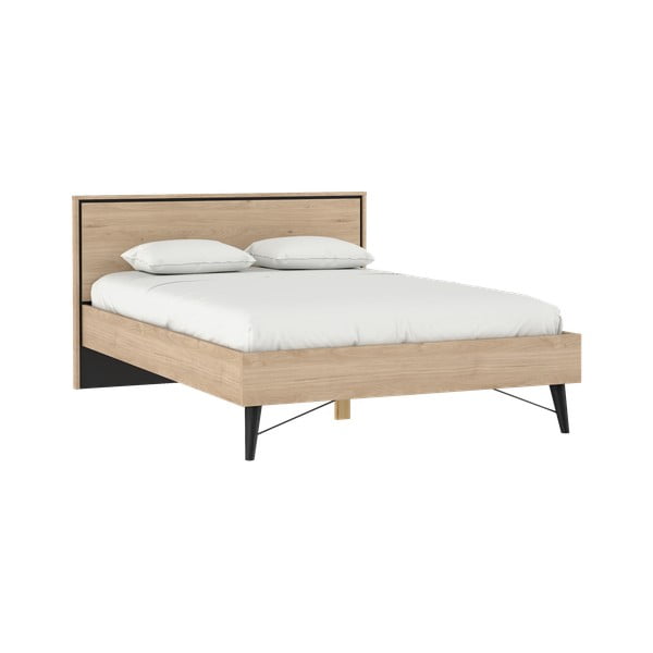 Natūralios spalvos dvigulė lova iš ąžuolo su lovos grotelėmis 140x200 cm Ry – Tvilum