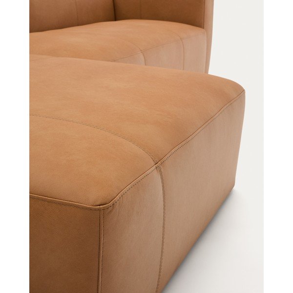 Rudos spalvos kampinė sofa iš odos (su dešiniuoju kampu/su gultu) Blok – Kave Home-image-4