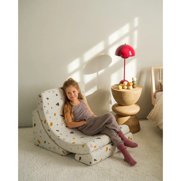 Baltos spalvos iš boucle/iš šenilinio audinio vaikiškas krėslas Terrazzo Moon – Wigiwama-image-2