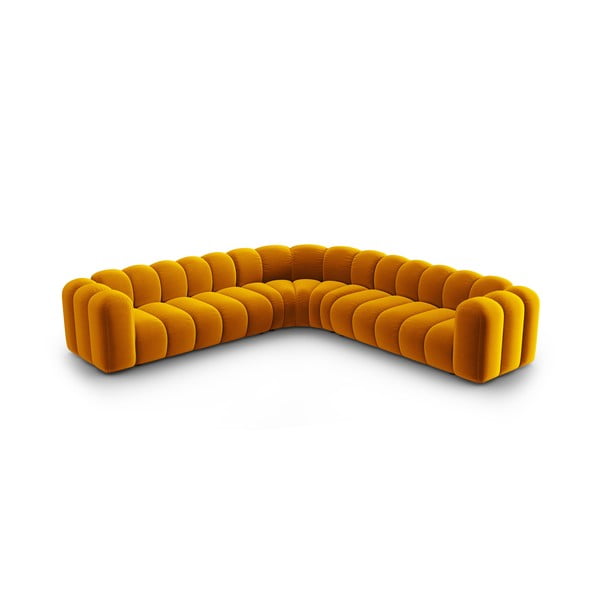 Geltonos spalvos iš velveto modulinė kampinė sofa Lupine – Micadoni 