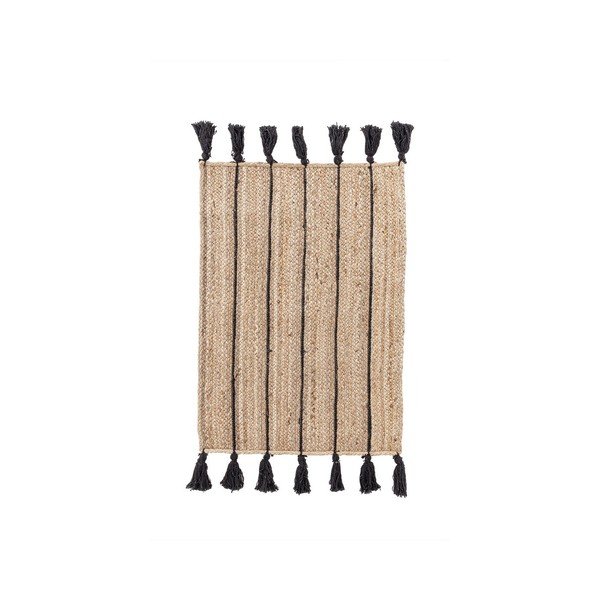 Rankų darbo juodos spalvos/natūralios spalvos iš džiuto kilimas 60x90 cm Jalaja – Bizzotto
