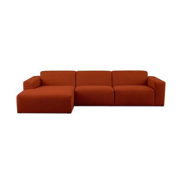 Iš boucle kampinė sofa raudonos plytų spalvos (su kairiuoju kampu) Roxy – Scandic