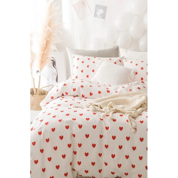 Iš ranforce medvilnės dvigulė/itin ilga patalynė kreminės spalvos su paklode/4 dalių 200x220 cm Mini Hearts – Mila Home-image-4