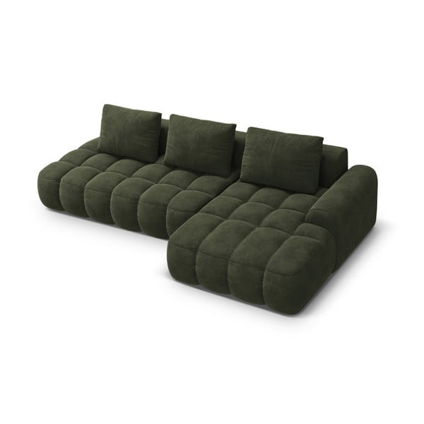 Žalios spalvos iš velveto sulankstoma/su sandėliavimo vieta kampinė sofa (su dešiniuoju kampu/su gultu) Linz – Cosmopolitan Design-image-3