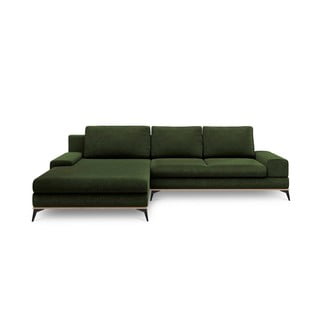 Samanų žalios spalvos kampinė aksominė sofa-lova Windsor & Co Sofos Planet, kairysis kampas