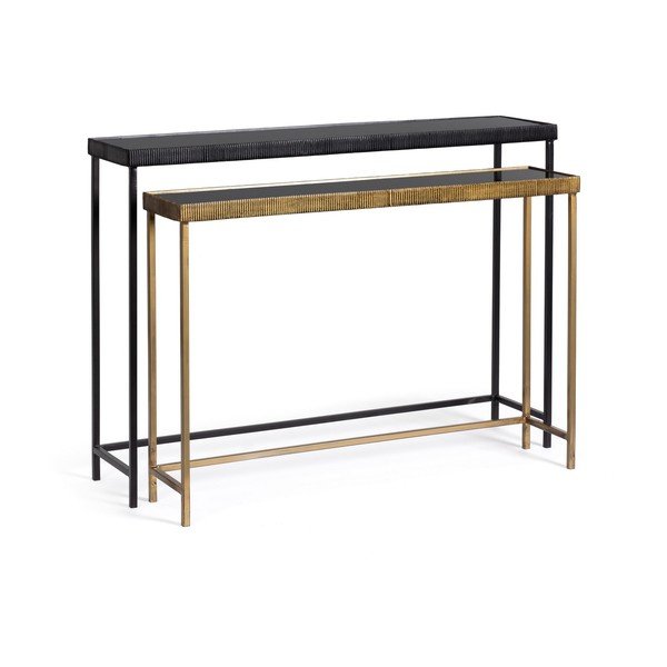 Juodos spalvos/auksinės spalvos konsoliniai staliukai 2 vnt. su stikliniu stalviršiu 26x107 cm Yamir – Bizzotto-image-3