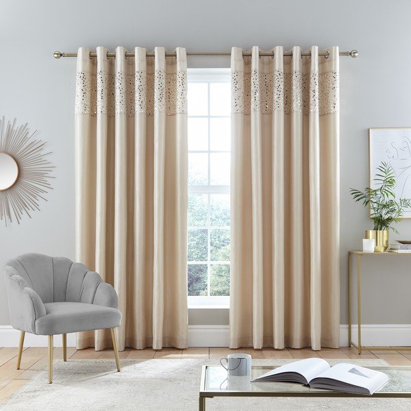 Užuolaidos smėlio spalvos 2 vnt. 168x229 cm Glitzy Sequin – Catherine Lansfield-image-1