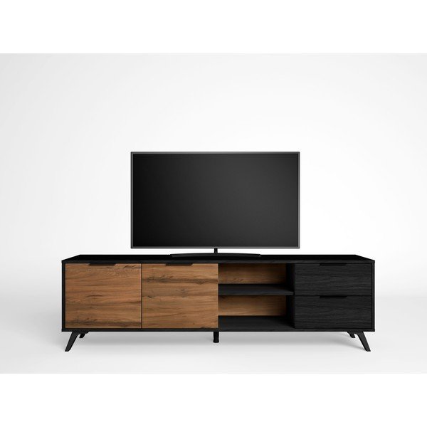 Juodos/natūralios spalvos graikinio riešuto TV staliukas 181x53 cm Noe - Marckeric-image-3